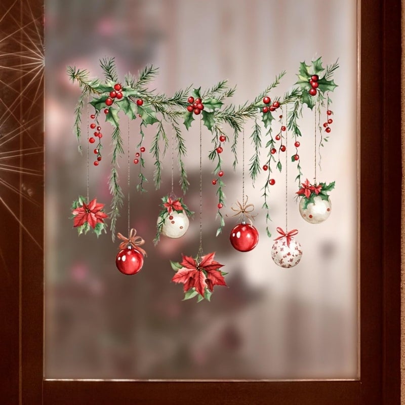 WULIUFLY Christmas Window Clings Cute Garland Colored Balls Window Clings Stickers for Glass, Reusable Holiday Window Stickers Winter Xmas Garland Colored Clings Decals for Christmas Party(12.99in*13.98in) - Image 5